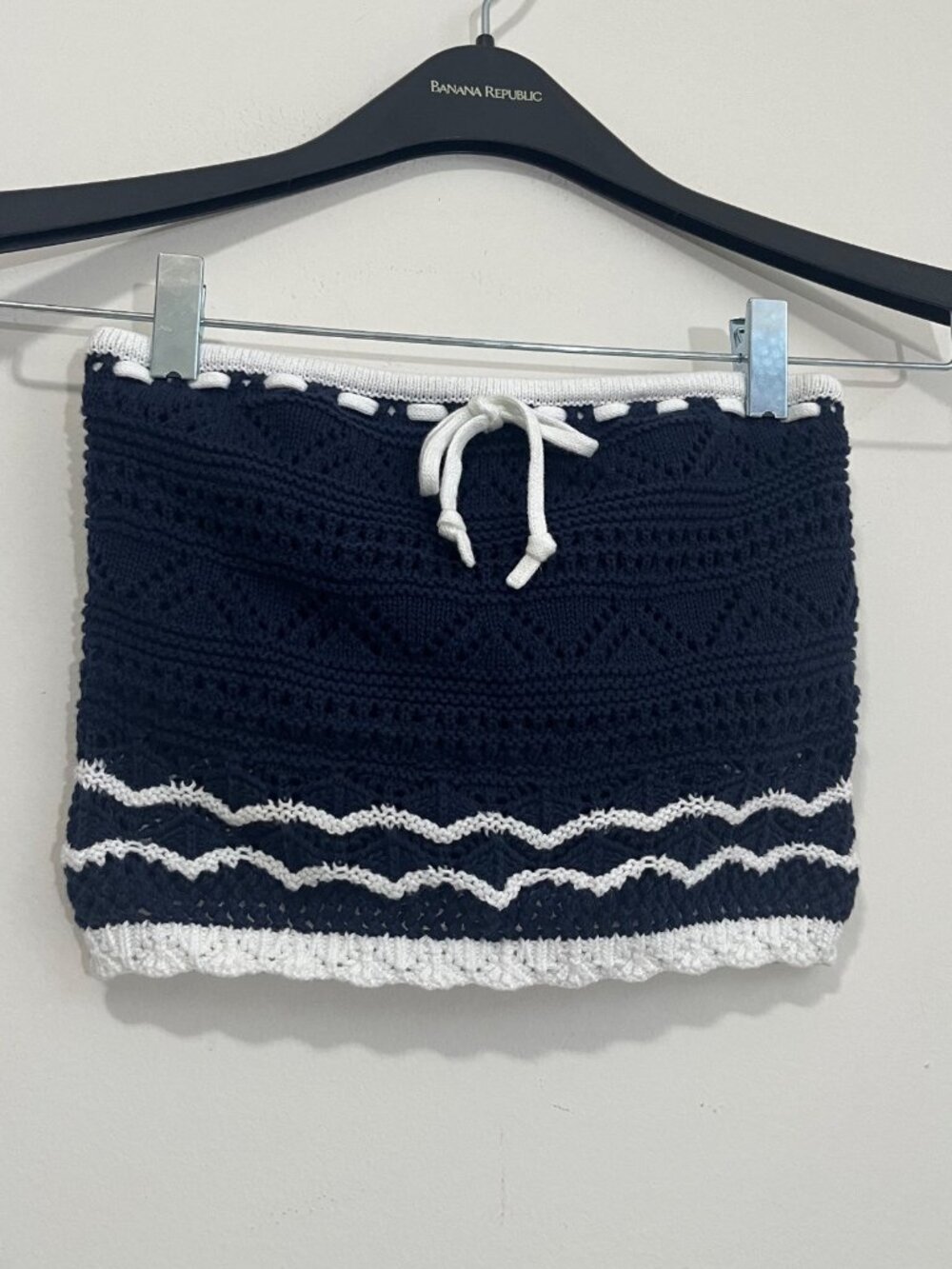 NWT Hollister Navy Blue Crochet Knit Tube Top XS 100% Cotton Boho Coquette Beach